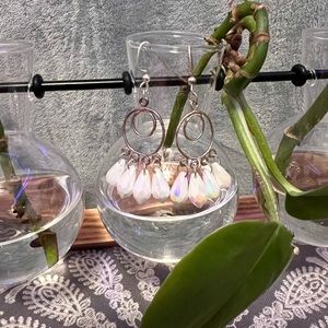 white and silver teardrop earrings